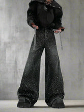 Men's Wash Crystal Rhinestone Flare Jeans - Black